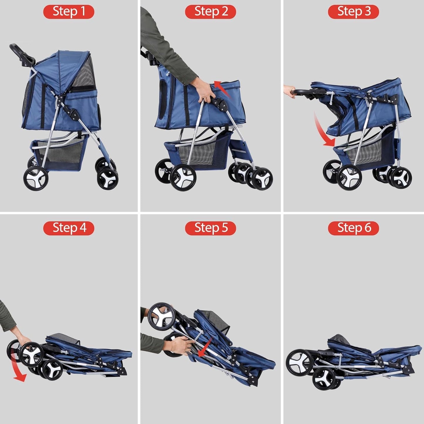 LEMY Pet Stroller,4 Wheels Dog Cat Stroller with Storage Basket&Cup Holder,Folding Dog Cat Cage Jogger Strollers for Small Medium Dogs Cats Travel,Navy Blue