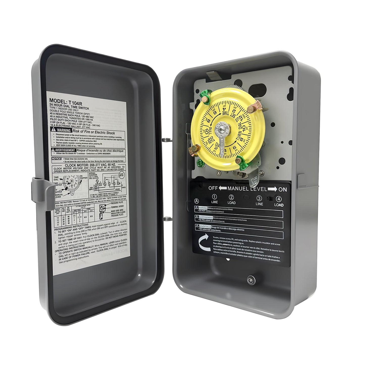 T104R Mechanical Timer Switch, 208–277 VAC 40 Amp,Pool Pump Switch, 24 Hour 12 ON/Off for Pump, Heavy Duty Pool Timers Outdoor, Timer for Pump Lights HVAC Systems, 5 Years Warranty