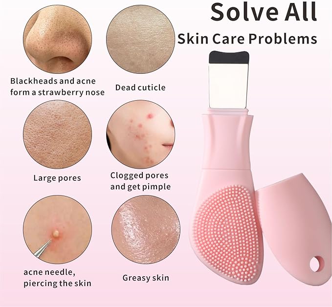 Silicone Face Scrubber Blackhead Remover Tool,Mask Applicator for Nourishing, Pore Deep Cleaning & Exfoliator -No-Slip Long Handle, Gentle Face Massage,Daily Skin Care Tool for Women & Men (Pink)