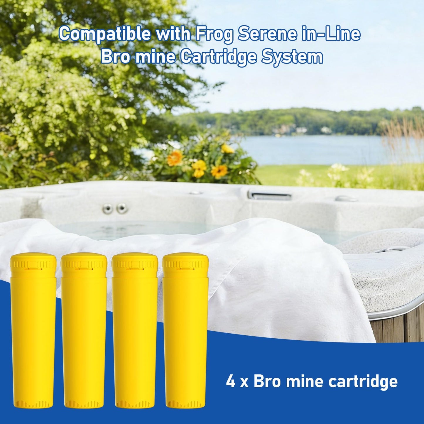 Replacement Bromine Cartridges Compatible with Hot Tub Frog Serene Floating System for up to 600 Gallons 4 Pack