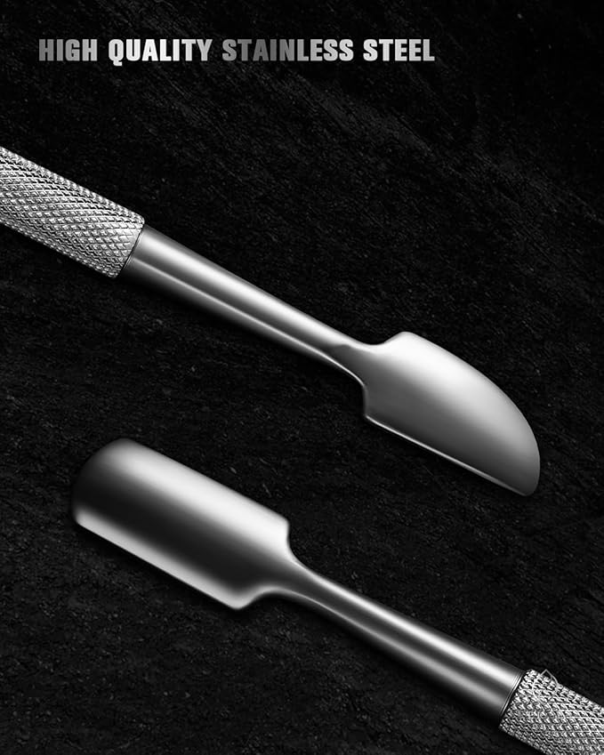 FERYES Professional Cuticle Pushers - Dual-Ended Stainless Steel Manicure and Pedicure Tools, Ergonomic Design Cuticle Stick and Undernail Clean Tool
