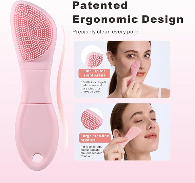 Silicone Face Scrubber Blackhead Remover Tool,Mask Applicator for Nourishing, Pore Deep Cleaning & Exfoliator -No-Slip Long Handle, Gentle Face Massage,Daily Skin Care Tool for Women & Men (Pink)
