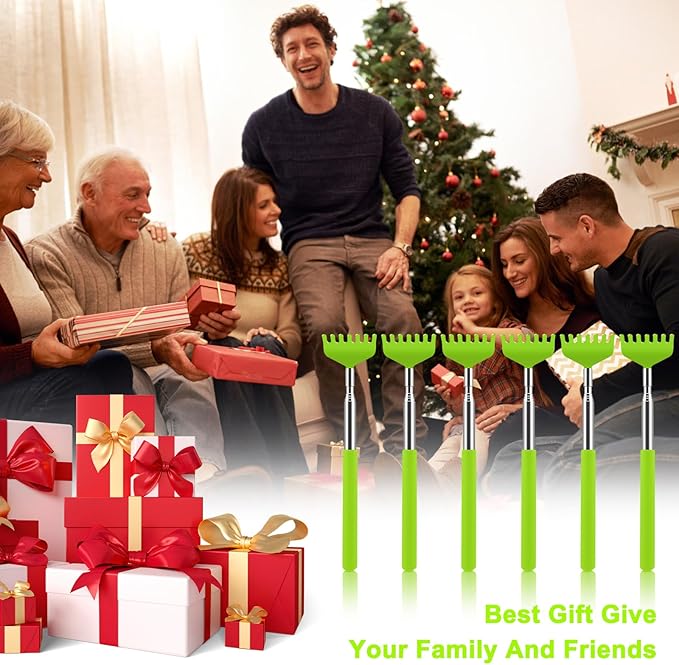 NICEMOVIC 6 Pack Back Scratcher for Women Men, Christmas Stocking Stuffers, Prizes for Adults, White Elephant Gifts for Adults, Extendable Bulk Back Massager Tool for Thanksgiving Birthday (Green)