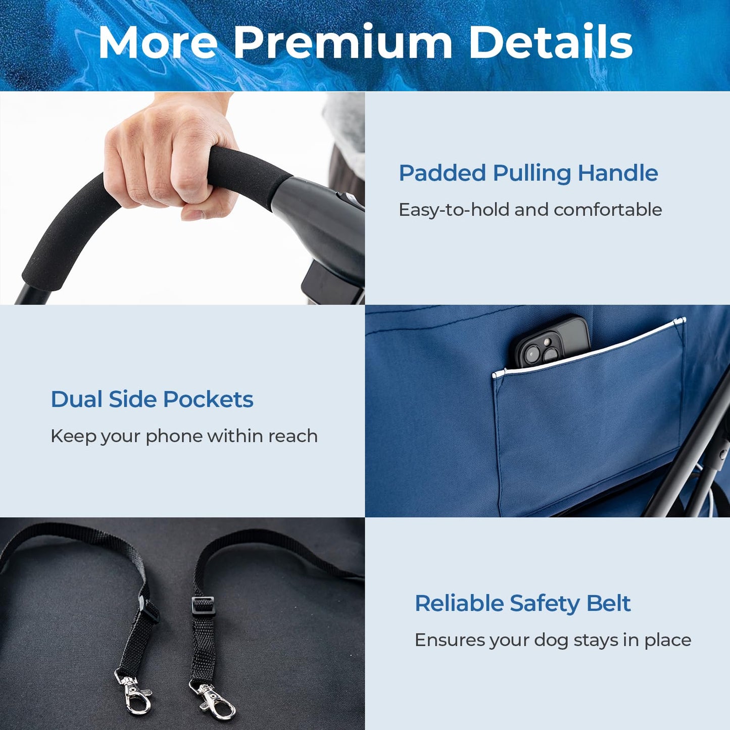 HAPPAWS Pet Stroller with Detachable Carriers, Adjustable Cat Stroller for Small & Medium Pets, 4-in-1 Cat Carriers with Safety Belt and Lockable Wheels, Navy Blue