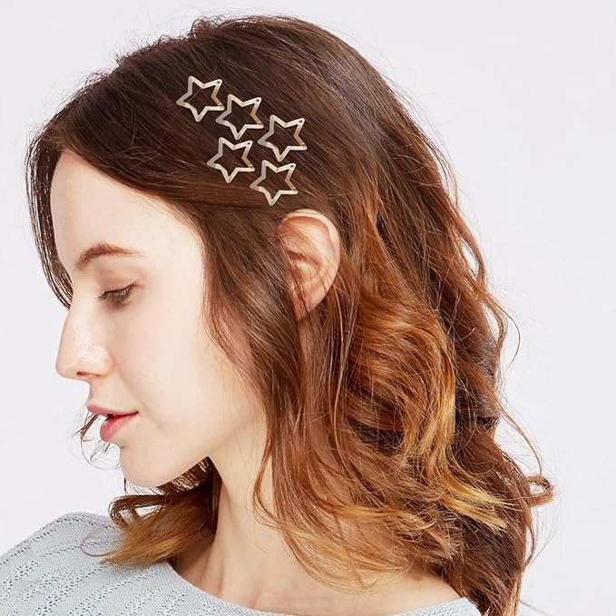 Star Hair Clips 2000s Y2K Snap Hair Barrettes Non Slip Star Hair Accessories Silver Metal Hair Clips for Girls Women -15 PCS 1.18"
