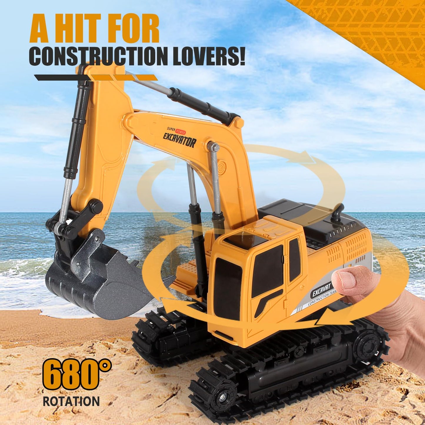 Jiakora Remote Control Excavator Toys for Boys, RC Excavator Toy for Boys 3 4 5 6 7 8 Year Old Kids Christmas Birthday Gift，RC Digger Truck Construction Vehicles with Metal Shovel & Light