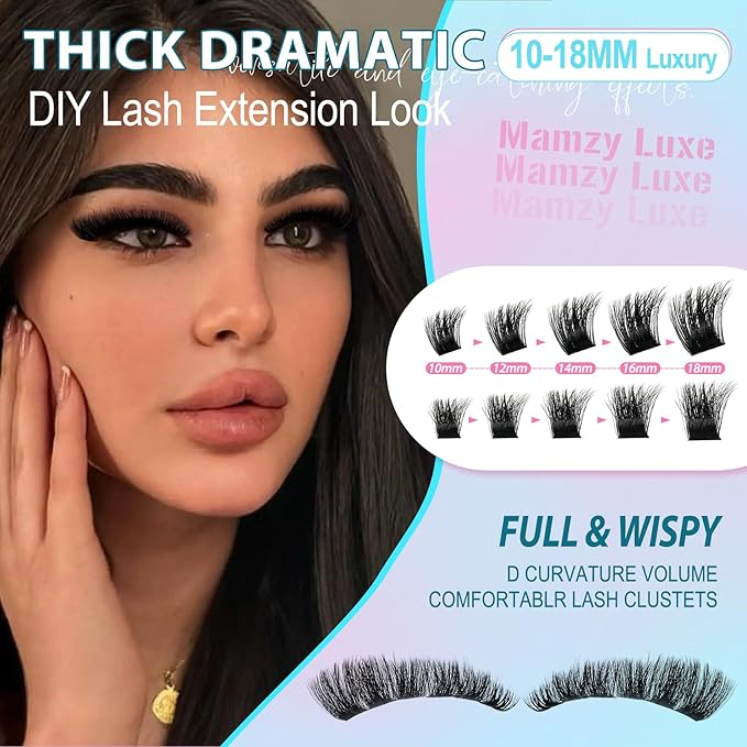 Thick Lash Clusters Kit 10-18MM 156Pcs Individual Lashes Clusters 200D Eyelash Clusters Kit Full Volume False Eyelashes Dramatic Luxury Cluster Eyelash Extension Kit by MAMZY LUXE