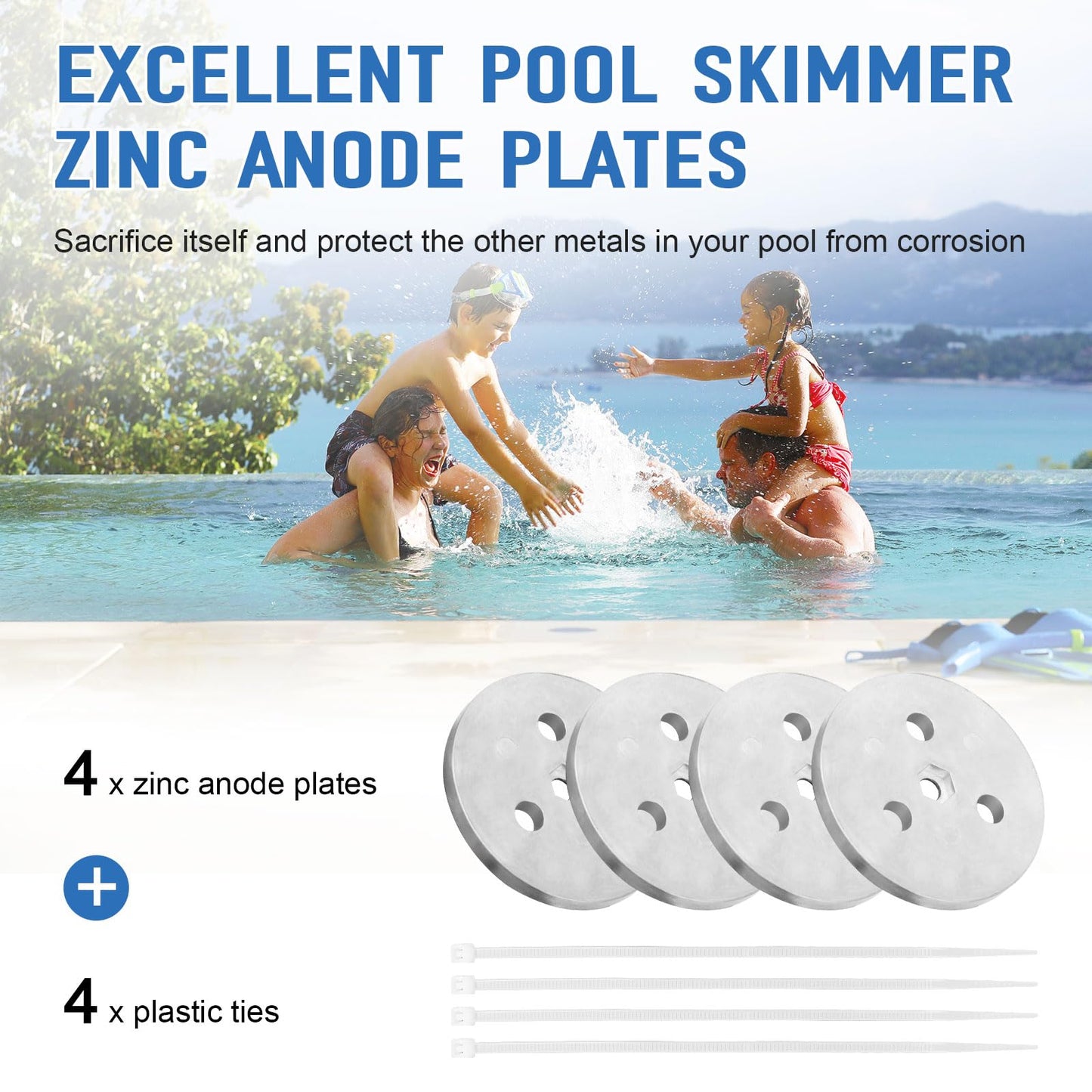 Dairrr Fuuu Pool Zinc Anode Weight Plate, Anti-Electrolysis Sacrificial Anode for Salt System Swimming Pools Against Corrosion and Electrolysis, Keep Your Skimmer Basket in Place, 4 Pack