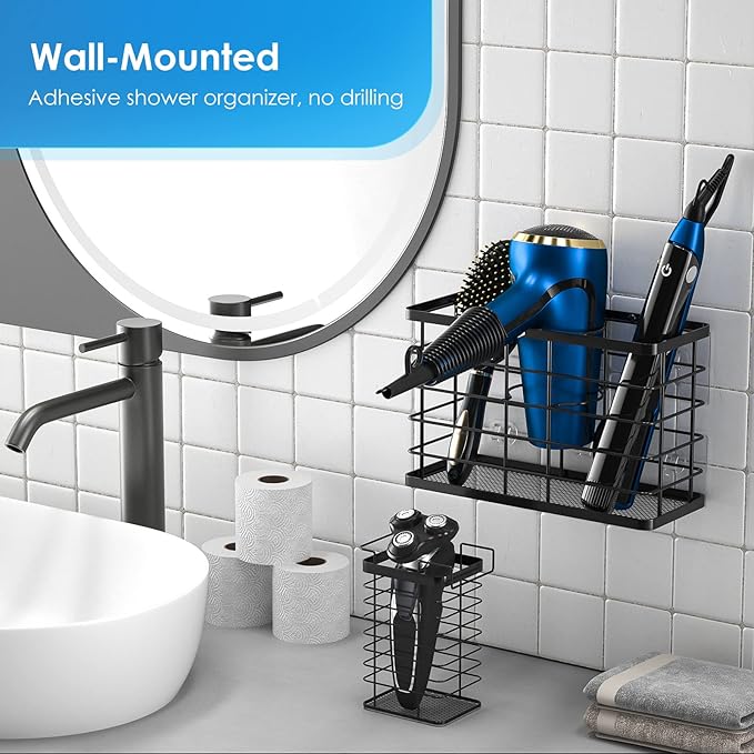 Hair Tool Organizer, Dryer Holder, 3 in 1 Blow Bathroom Organizer Wall Mounted/Cabinet Door for Flat Iron, Curling Straightener, Care & Styling Tools Storage Basket