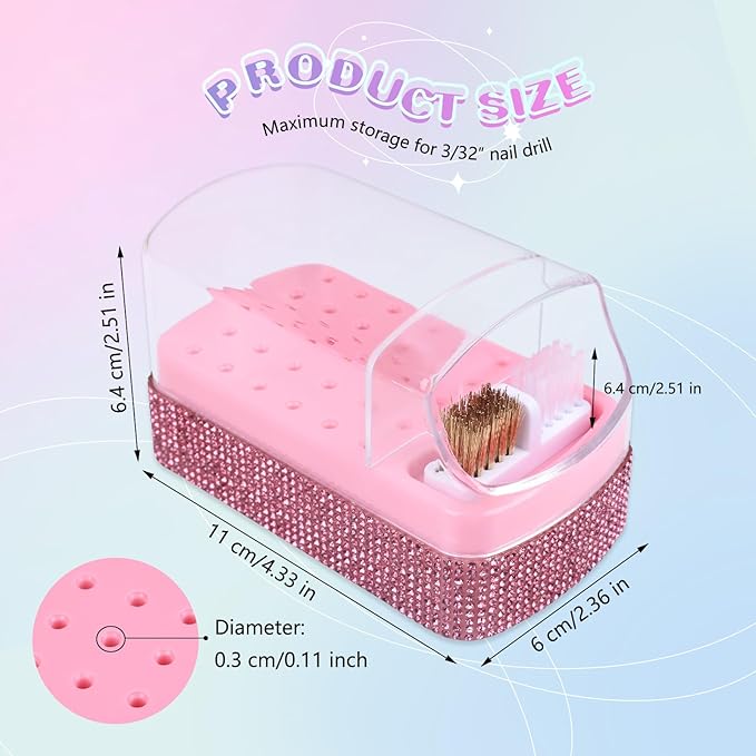 2 in 1 Nail Drill Bits Holder: 30 Holes Nail Bits Organizer Case with Cleaner Brush, Dustproof Efile Nail Tech Bits Storage Container Box Manicure Tools Accessories Display for Salon Home(Only Box)