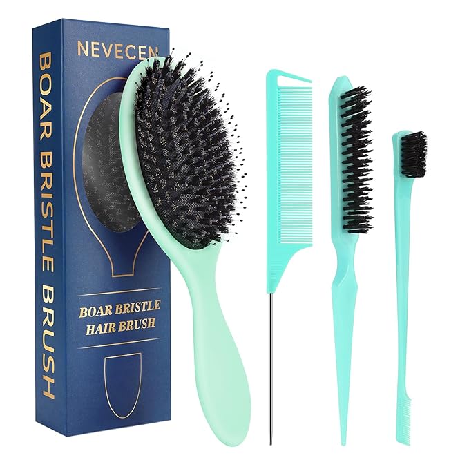 Boar Bristle Hair Brush for Women Men - Gentle Detangling Paddle Brush with Nylon & Boar Bristles, Smoothing, Massage & Shine, Reduces Frizz, for Curly, Thick, Thin, Wet or Dry Hair & Extensions