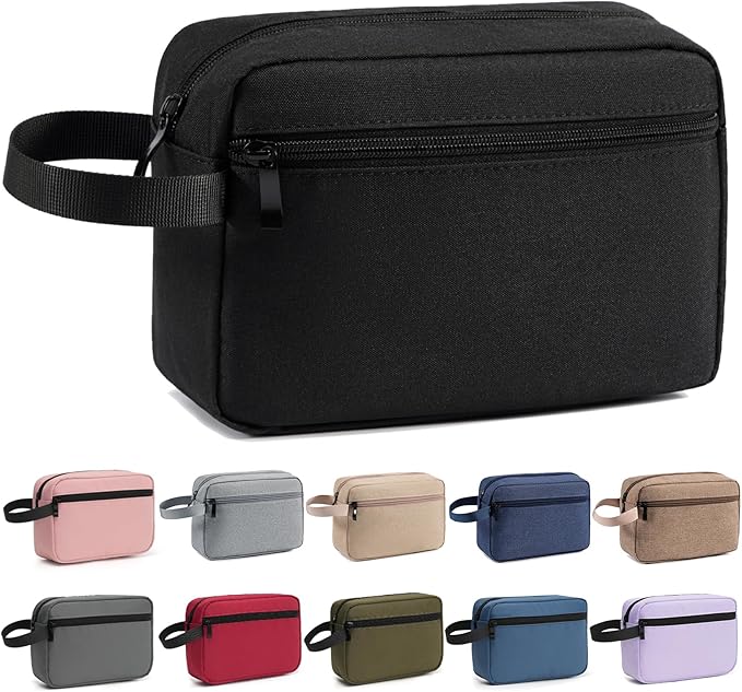 Travel Hanging Toiletry Bag with Carry Handle - Water-Resistant Small Cosmetic Organizer for Men & Women, Makeup, Shaving Kit, Gym & Travel Essentials (Black)