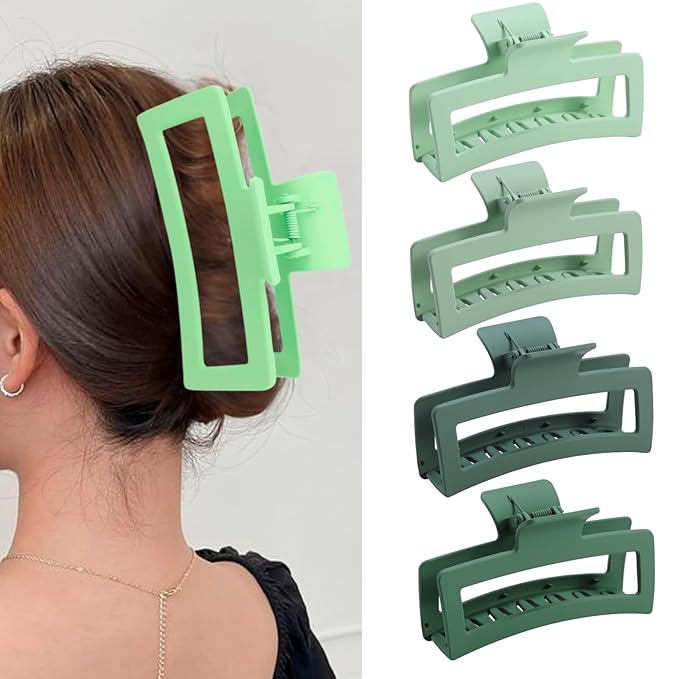 5 Inche Gradient Green Extra Large Claw Clips for Thick and Long Hair, 4 Pack Xl Jumbo Oversized Matte Non-slip Rectangle Hair Clips for Women, Big Strong Hold Jaw