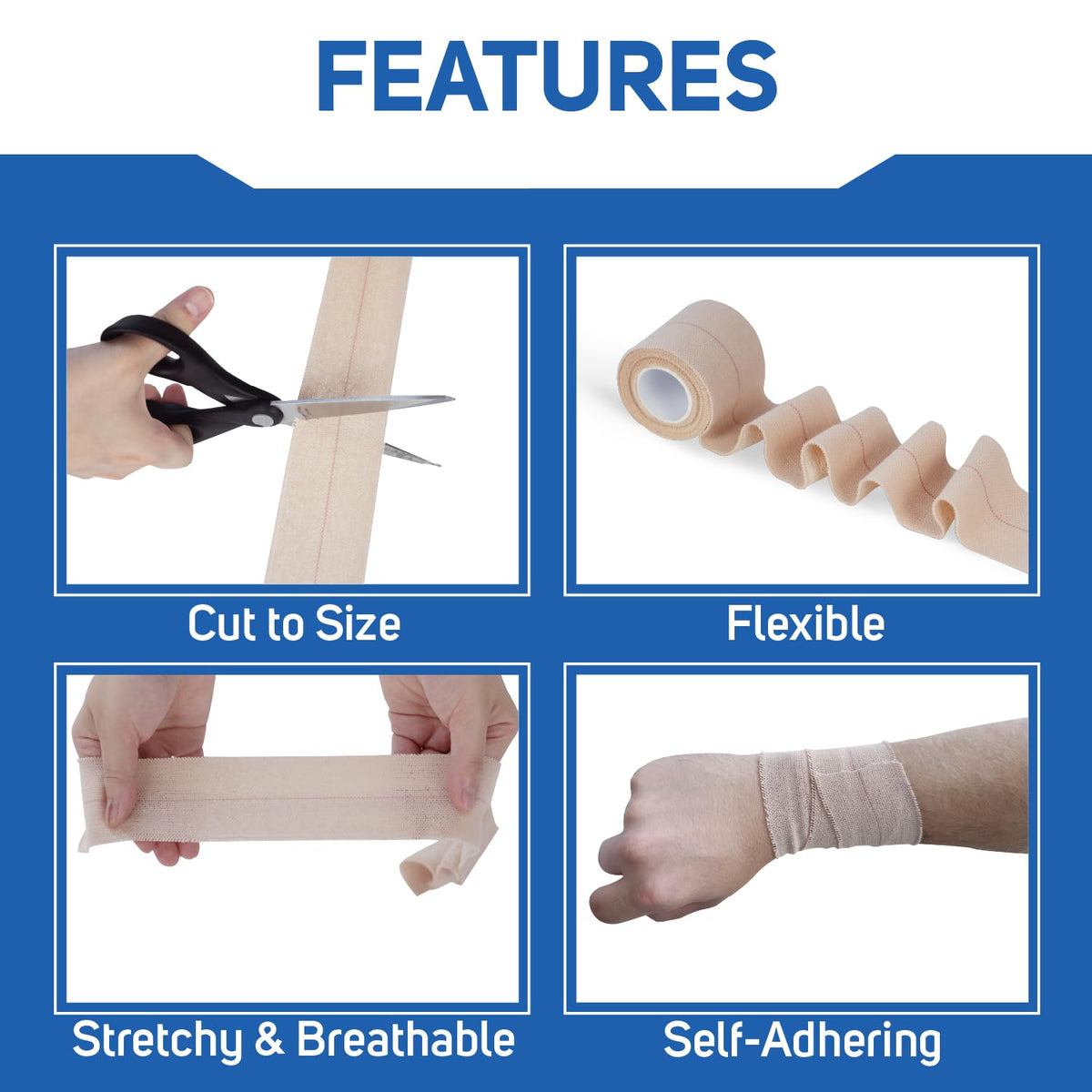 Care Science High Performance Elastic Self Adhesive Bandage Wrap Tape 2in x 2.5yds 4ct | Ideal for First Aid, Securing Bandages, Dressings, and Other Medical Devices