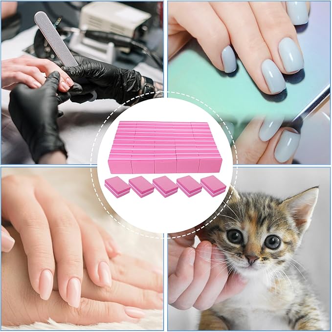 180/240 Grit Nail Buffers (50 Pack), mini Buffer Block Nail File for Acrylic Nails and Natural Nails, Professional Nail Buffer Block Bulk Buffing Blocks for Nail Buff Manicure File Blocks Set Pink