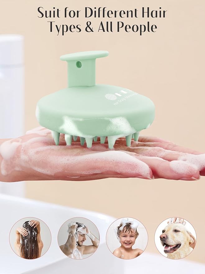 HEETA Scalp Massager Hair Growth, Scalp Scrubber with Soft Bristles, Integrated Silicone Design, Exfoliator for Dandruff Removal & Relaxation, Shampoo Brush Fit Wet/Dry Hair Use, Dark Green