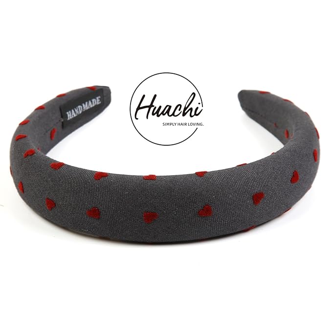Huachi Valentine's Day Headbands for Women Non Slip Trendy, Heart Headbands for Women’s Hair 1 inch Wide Cute Headband for Girls, Head Bands Elastic Hair Bands Fashion Accessories for Women 4PCS