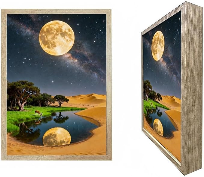 URVIP LED Glowing Photo Frame, 3D Starry-Sky Blue Moon Wall Art, 9x12 Inches Dimmable Light Up Light Painting for Bedroom, Unique Aesthetic Decor, Great Birthday Gift for Women Men