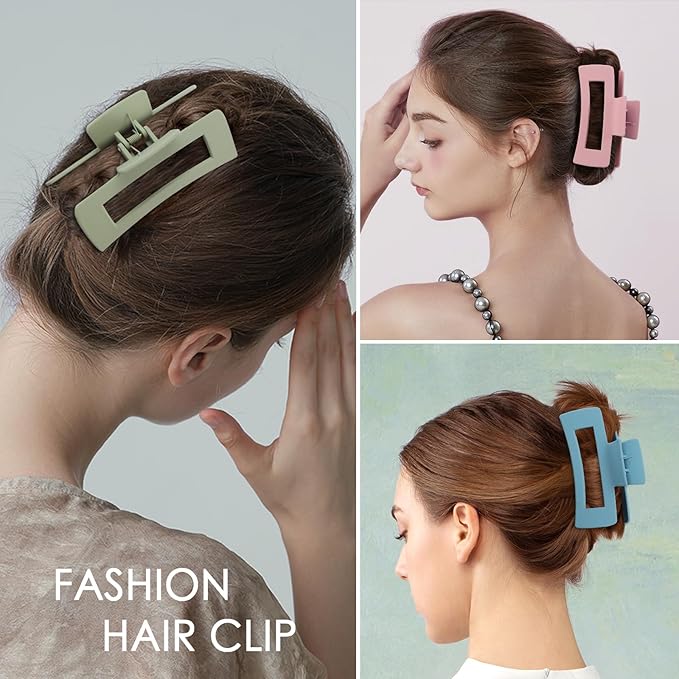 8 Pcs Large Hair Claw Clips 4.1 Inch Non-slip Big Square Matte Hair Claws for Women, Strong Hold Banana Clip for Thick Thin Hair(Pink/Green/Light blue/Black)
