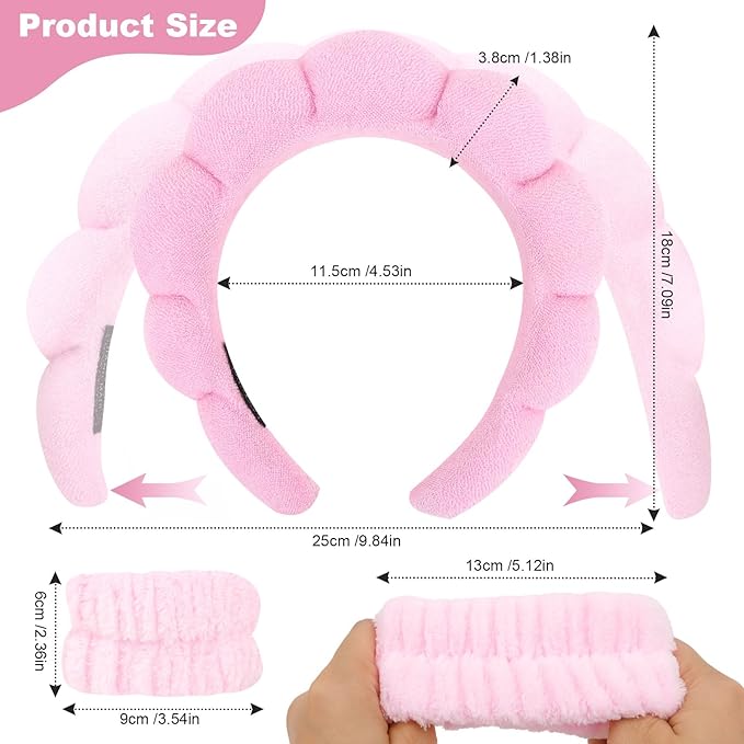 6Pcs Spa Headband and Wrist Washband Set, Skincare Makeup Headband, Sponge Face Wash Band, Terry Cloth Puffy Hair Band for Washing Face