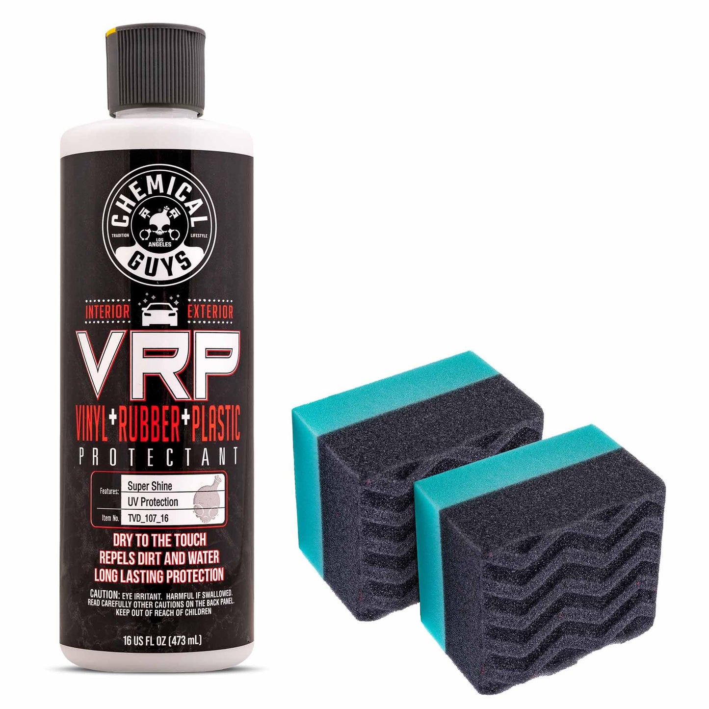 Chemical Guys VRP Protectant & WonderWave Applicators Kit - 16 oz Vinyl, Rubber, and Plastic Dressing with Foam Applicators - Restores Your Car's Interior & Exterior Surfaces
