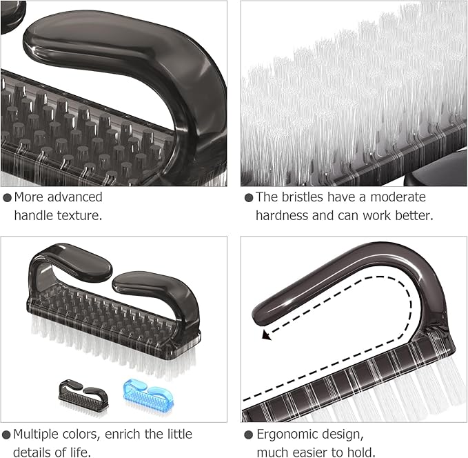 Handle Grip Cleaning Nail Brush, Larbois Nail Brushes Hand Fingernail Brush Cleaner Scrubbing Kit Pedicure for Toes and Nails Men Women (Color-3)