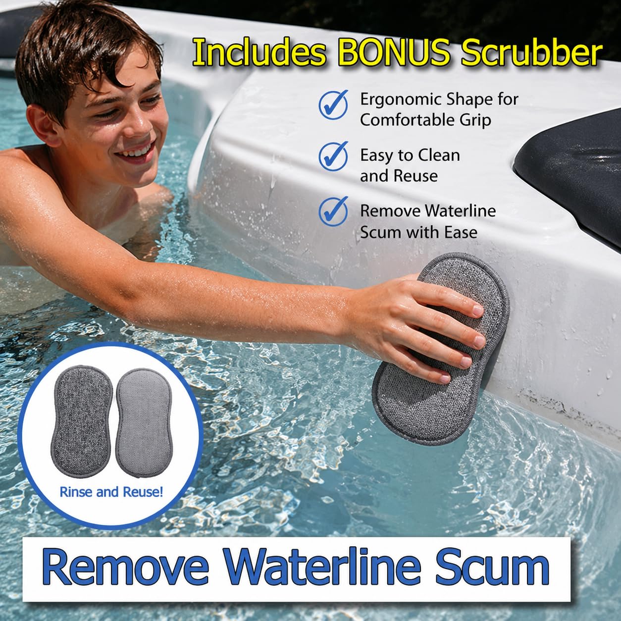 The Skimmie Scoop - Patented Handheld Skimmer with Fine Mesh Net for Spa, Hot Tub, Cold Plunge and Small Pool Cleaning - Lightweight and Durable with Powerful Suction Cup - Clean Out Filter (Yellow)