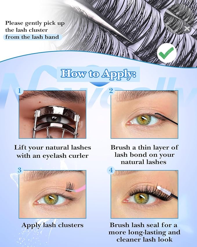 8-14MM Natural Wispy Lash Clusters Short Eyelash Clusters Soft DIY Lash Extension CD-Curly 3D Look Individual Lashes Cluster Eyelash Extensions by Newcally
