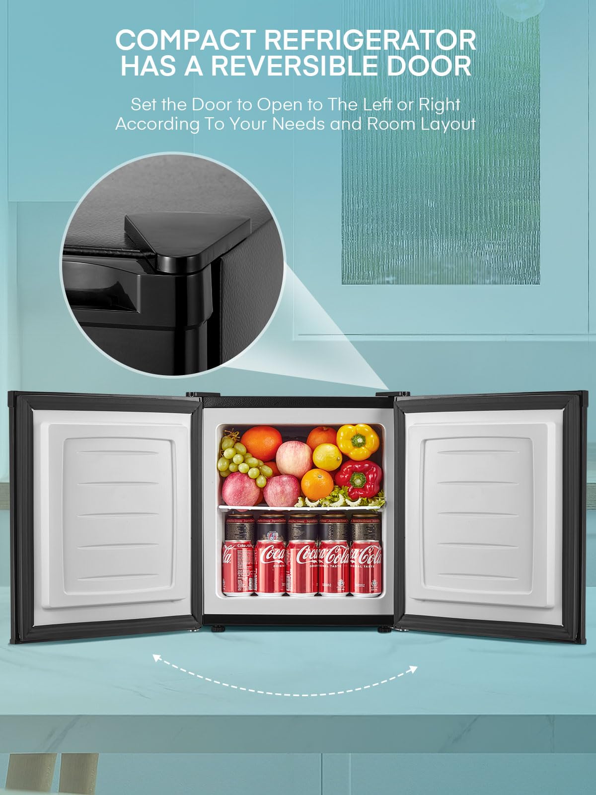 1.1 Cu.Ft Mini Freezer, Compact Countertop Freezer with Reversible Door and 7 Adjustable Temperature, Removable Wire Shelf for Dorm/Apartment/Office/RV, New Black