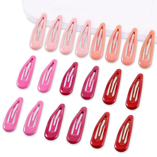 20 PCS Metal Snap Hair Clips Water Drop No Slip Barrettes for Women Bright Small Hair Clips For Thick And Thin Fine Hair,Red Pink Rose Red,1.97 x 0.5 In.
