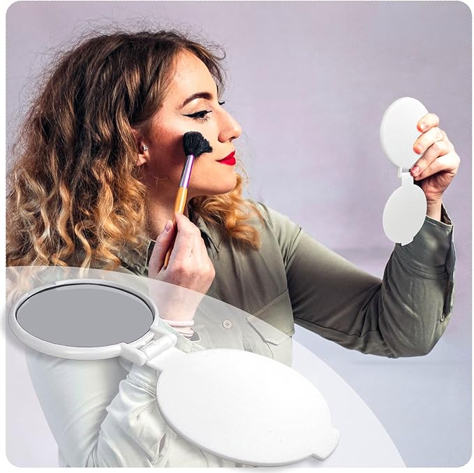 Tenalleys Mini Round Folding Mirror Portable Pocket Mirror Makeup Mirror for Purse Travel Makeup Mirror for Women Girls Daily Use (4 Pcs White)