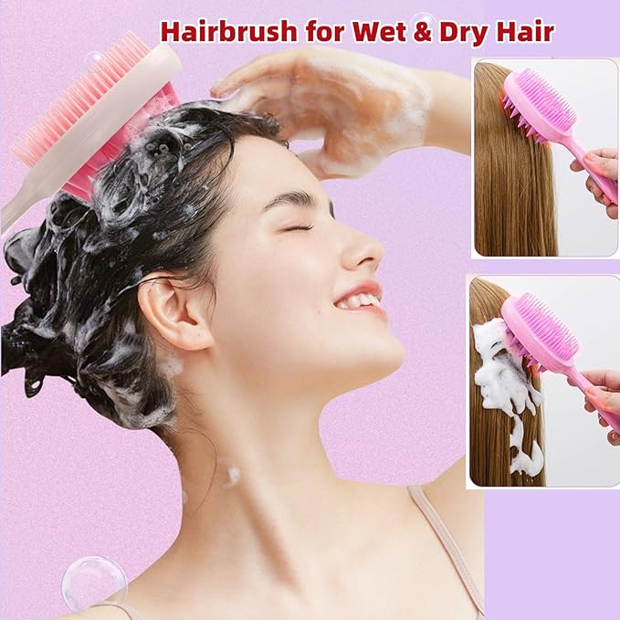 Hair Brush,Double-Sided Silicone Comb Brush for Wet & Dry Hair, Eliminates Knots & Reduces Breakage for All Hair Types, Large Combs for Head Massage and Relaxation,Blue