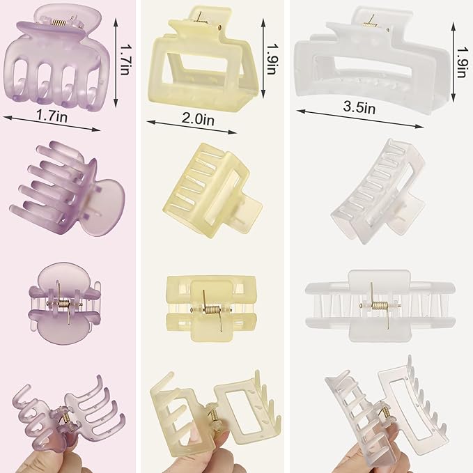 12 Pcs Hair Clips for Women 3 Styles Small Medium Large Claw Clips for Thin Thick Curly Hair, Strong Hold Hair Claw Clips, Stylish Plastic Hair Accessories Ideal Gifts for Women (Ice Cream)