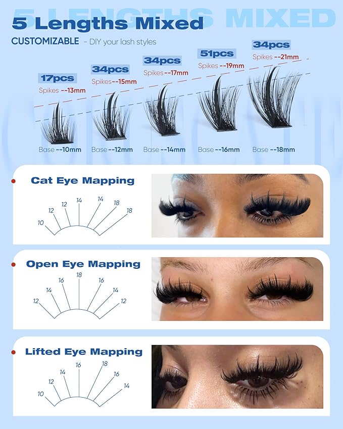 CORUSCATE Wispy Lash Clusters with Spikes Lashes Clusters Manga Cluster Eyelash Extensions Fairy Eyelash Cluster Anime Lash Extension Mink Strip Lashes Spikes Salon Finish Eyelashes Individual