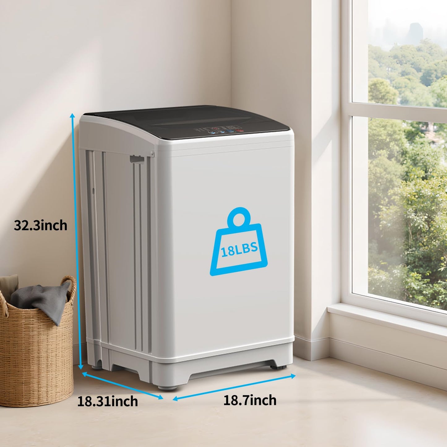 TABU 18lbs Portable Washing Machine, 2.4 Cu Ft Full Automatic Washing Machine with Drain Pump, Automatic Washer and Dryer with 10 Wash Programs & 8 Water Levels for Home, Apartment, RV, White