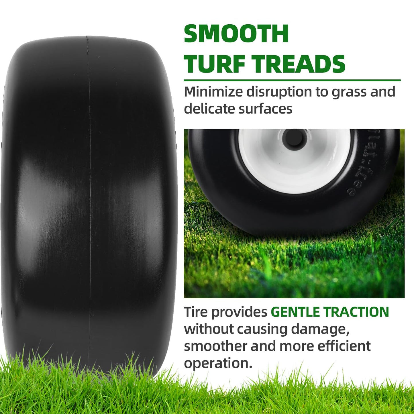 AR-PRO (2-Pack) 13x6.50-6 Flat Free Tire and Wheel - Universal 13x6.5-6 Solid Rubbe Riding Lawn Mower Tire with Rim - With 5.5"-7.8” Centered Hub and 3/4" Bearings extra 5/8" 1/2” Bushings