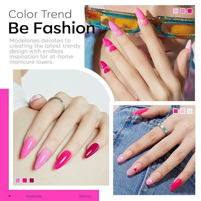 Modelones Pink Gel Nail Polish Set- 6 Colors 2026 Mothersday Summer Spring Pastel Hot Pink Tones Neon Pink White Gel Polish Magenta Light Soft to Dark LED Nail Art for Nail Lovers Gift DIY Starter Kit