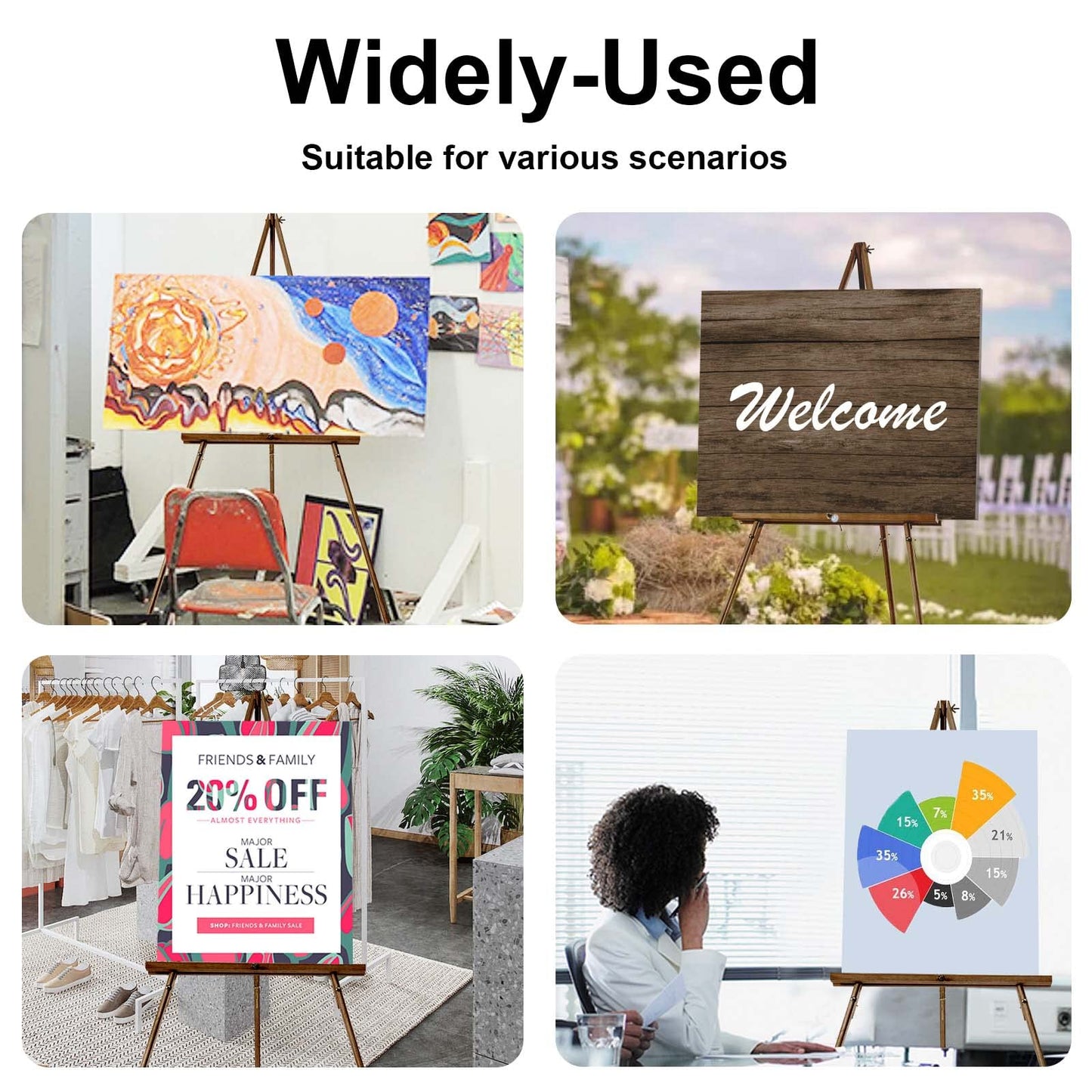 Falling in Art 65" A-Frame Tripod Easel Stand, Wooden Display Easel with Adjustable Canvas Holder, Floor Easel for Wedding Signs, Posters, Paintings, Artwork(Brown)