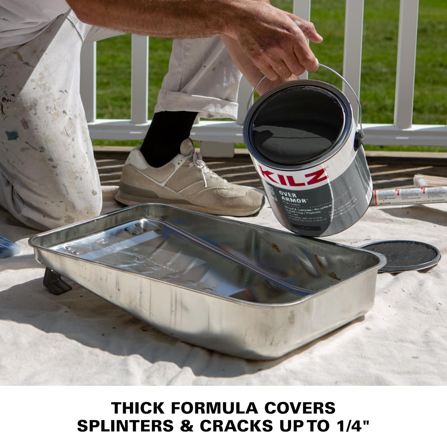 KILZ Over Armor Textured Solid Coating Resurfacer for Wood, Composite and Concrete Surfaces, Black Olive, 1 Gallon