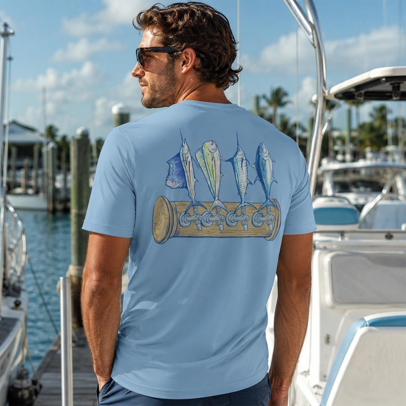 Palmyth Fishing Shirts for Men Short Sleeve T-Shirt UPF 50+ Sun Protection UV Tee AiryBlue Tapped XL