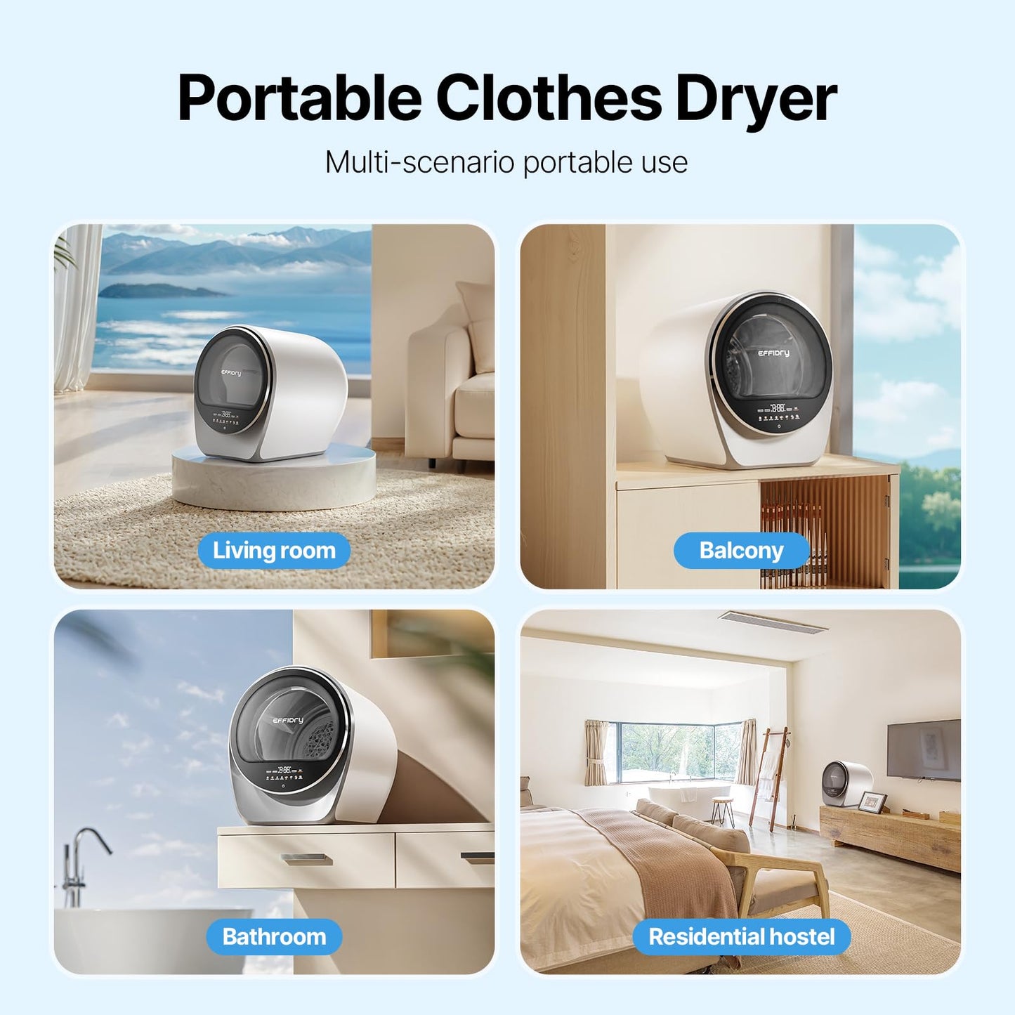 Effidry S3 Compact Clothes Dryer 1.0 cu.ft Capacity 110V 1050W Portable Dryers Machine with Stainless Steel Drum 8 Drying Mode for Small Spaces,Apartments dorm Mini electric secadora portatil de ropa