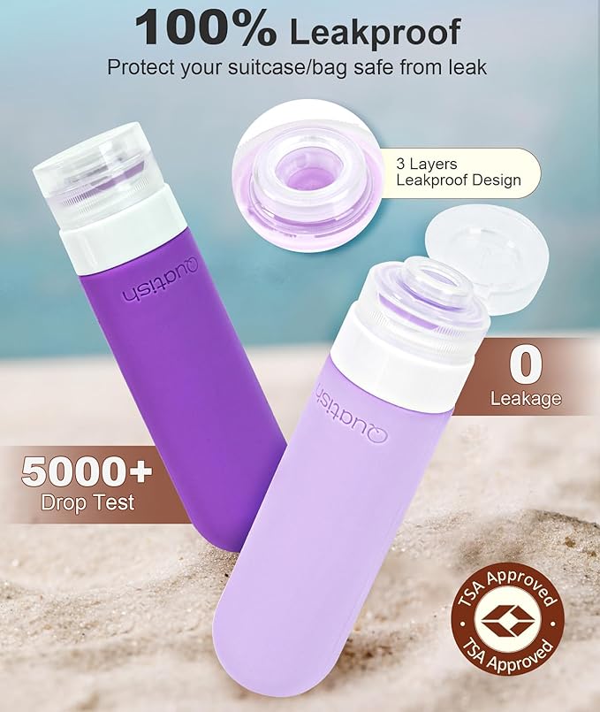 20 Pack Travel Bottles for Toiletries, Original Patented, TSA Approved Travel Size Containers, Leak Proof Silicone Shampoo and Conditioner Bottles Women & Men, Airplane Cruise Essentials, Purple