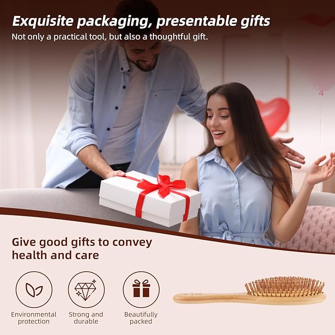 Bamboo Hair Brush-Detangling, Scalp Massage for Hair Growth, Wet/Dry Brush for Men, Women, Kids & Pets - for All Hair Types, Paddle Wooden Hairbrush Perfect for Home, Travel & Salon Use