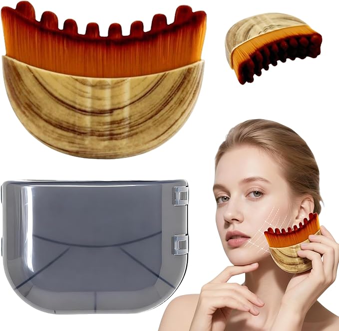 Lymphatic Contour Face Brush, Super Soft Manual Lymphatic Drainage Massager for Sculpting, Relieve Fatigue & Reduce Puffiness, with Portable Case Suitable for Facial Cleansing and Massage (1-PCS)