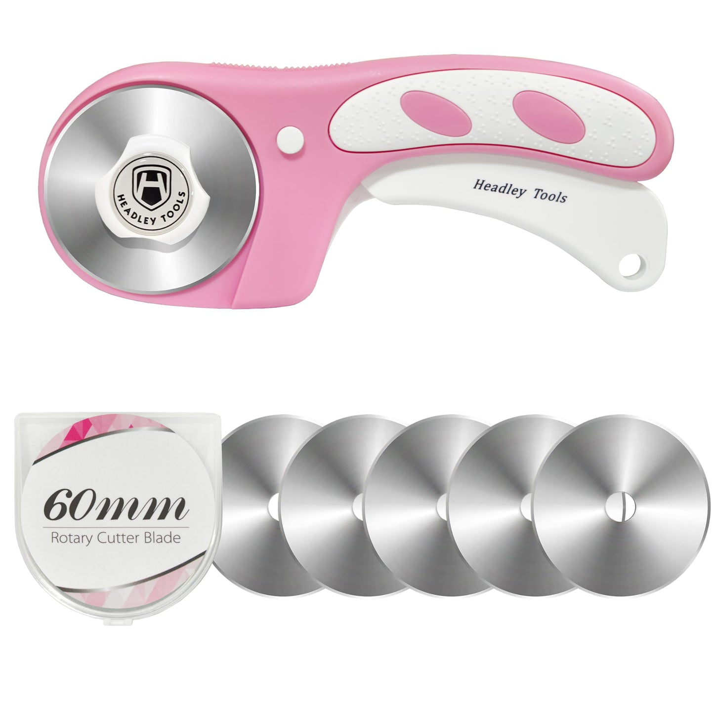 Headley Tools Rotary Cutter 60mm Upgraded with Bearing Design for Smoother and deeper cutting, Ergonomic Handle Rolling Cutter with Safety Lock for Fabric, Fabric, Leather, Crafting, Sewing, Pink