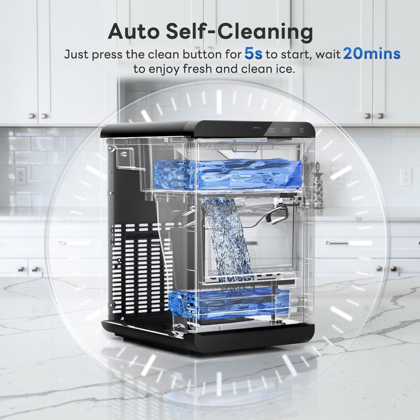 Countertop Nugget Ice Maker, Produces 44lbs Daily, Rapid 15-Min Sonic Ice Machine with Self-Cleaning, 1.8L Water Tank, Quiet Pebble Crushed Ice Maker for Kitchen, Office & RV