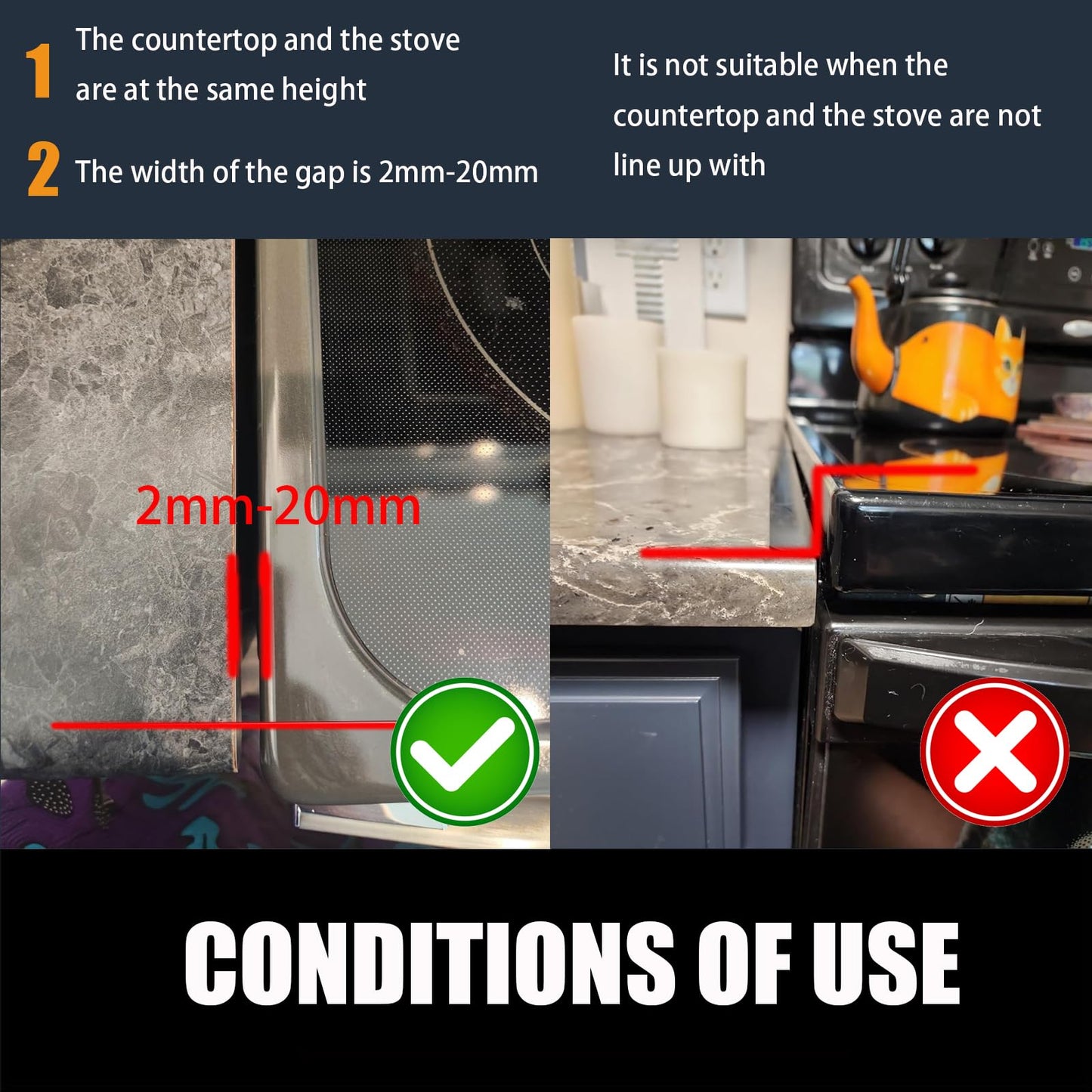 SEVCHY Silicone Stove Gap Covers (2 pack), Oven Gap Filler, Heat Resistant Stove Gap Filler, Seal Gap between Stovetop and Counter, Easy Clean (21 inch, Clear)