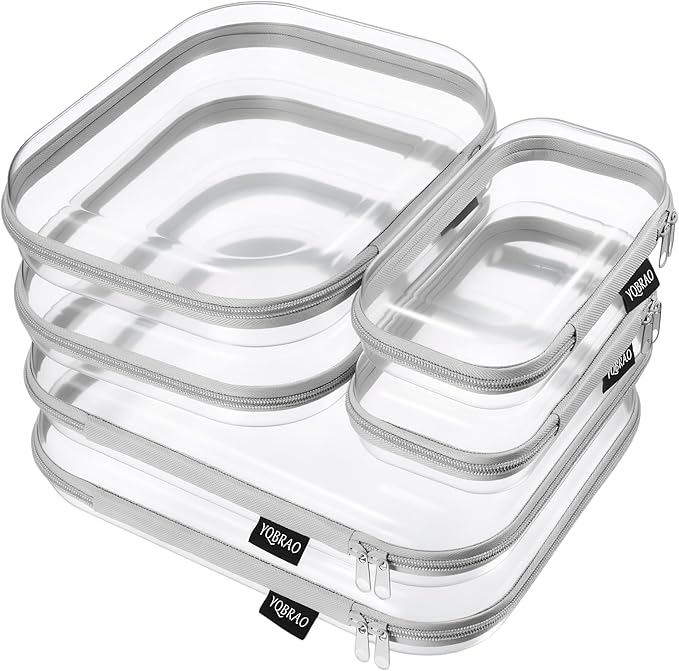 YQBRAO 6 Pack Sleek Gray Clear Hard Shell Zipper Case, 1.2mm Heavy Duty Tech & Cord Organizer Pouches, Crush-Proof Electronic Storage for Travel, Tools & Diaper Bag (2L+2M+2S)