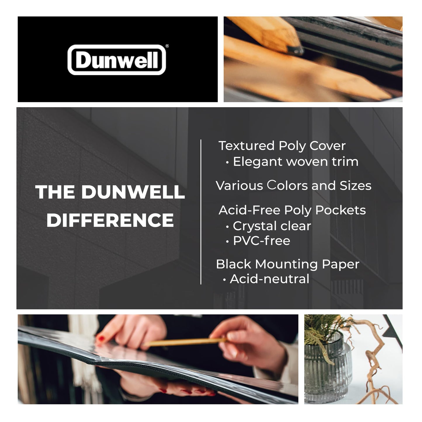 Dunwell 12x18 Art Portfolio Binder with Mounting Paper (Black), Large Portfolio Folder for Artwork Storage, 24 Clear Sleeves Display 48 Pages, 12 x 18 Presentation Book, Acid-Free Poly