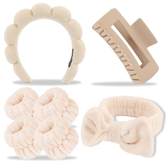 Canitor Spa Headband Wrist Bands Hair Clips Set Skincare Makeup Self Skin Care Hair Band for Women Washing Face Vanity Accessories Things Teens Teenager Tween Clean Girl Gifts Cute Trendy Stuff